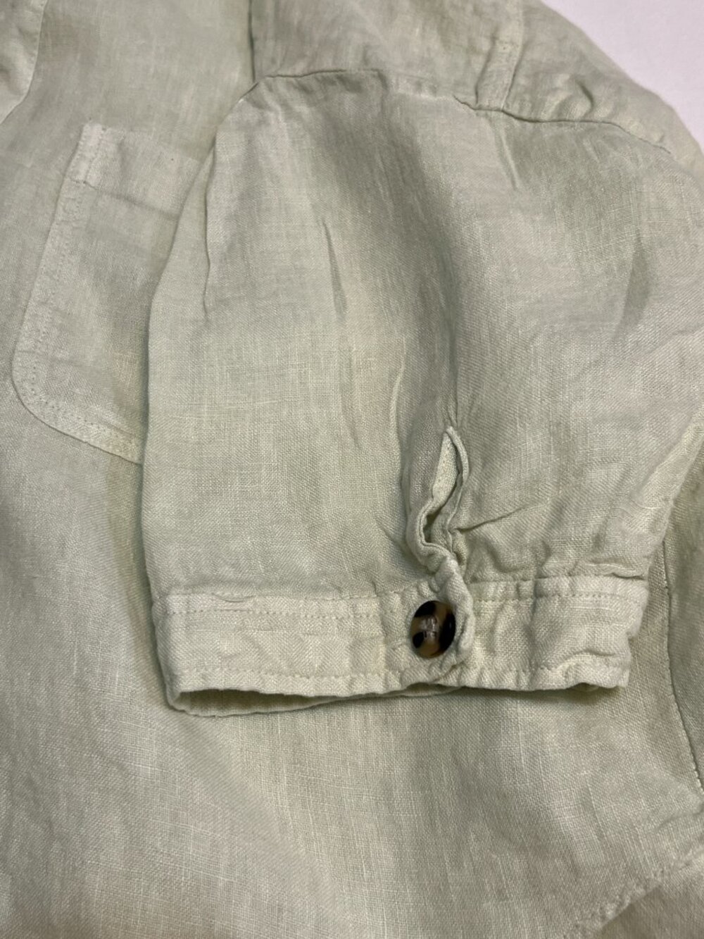 Zara Womens Linen Button Up Shirt Size L Green Cropped Short Sleeve Casual Top - Picture 4 of 7
